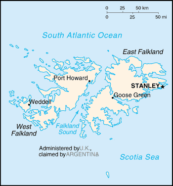 Map of Falkland Islands (Islas Malvinas)