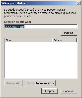 Firefox. Men� Herramientas > Preferencias > Caracter�sticas web > Sitios permitidos