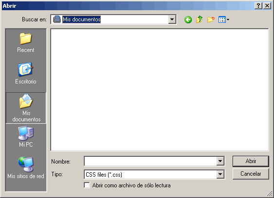 Enlazar una hoja de estilo - Caja de di�logo de selecci�n de archivo - 1
