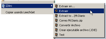 IZArc - Menú contextual IZArc - Opción Extraer IZArc - Menú contextual IZArc - Opción Extraer