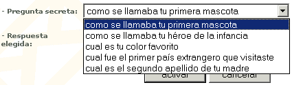 CorreoCV - Preguntas secretas disponibles CorreoCV - Preguntas secretas disponibles