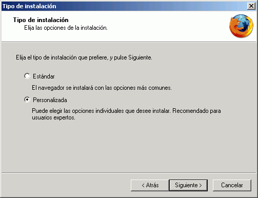 Firefox - Instalaci�n - Tipo de instalaci�n
