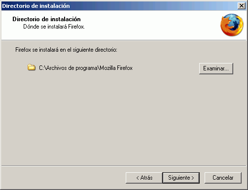 Firefox - Instalaci�n - Directorio de instalaci�n