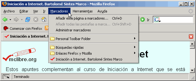 Firefox 1.5 - Marcadores - Nuevo marcador añadido Firefox 1.5 - Marcadores - Nuevo marcador añadido