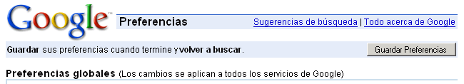 Google - Preferencias globales Google - Preferencias globales