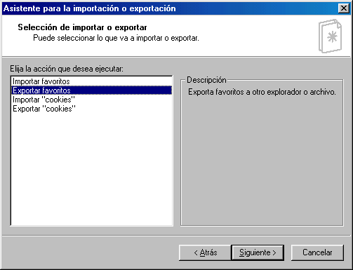 Internet Explorer 5.5 - Exportar favoritos - Paso 2 Internet Explorer 5.5 - Exportar favoritos - Paso 2