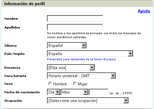 Hotmail - Formulario de registro - Información personal Hotmail - Formulario de registro - Información personal