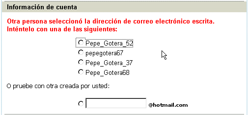 Hotmail - Formulario de registro - Error en el formulario Hotmail - Formulario de registro - Error en el formulario