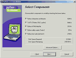 Instalaci�n de Python 2.3 - Paso 3 - Componentes a instalar