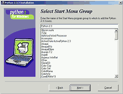 Instalaci�n de Python 2.3 - Paso 4 - Grupo del men� Inicio