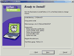 Instalaci�n de Python 2.3 - Paso 5 - Opciones elegidas