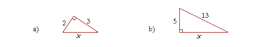 a) x squared = 2 squared + 3 squared    b) x squared + 5 squared = 13 squared